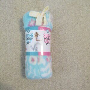 SUPER COZY WOMENS SZ S / M PANTS AQUA & PINK MICRO FLEECE PAJAMAS PJS LOUNGE NIP